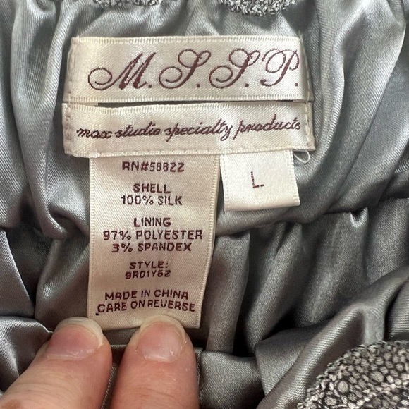 Max Studio Vintage Y2K 100% silk Floral Babydoll Boho Midi dress grey size Large - Picture 5 of 5